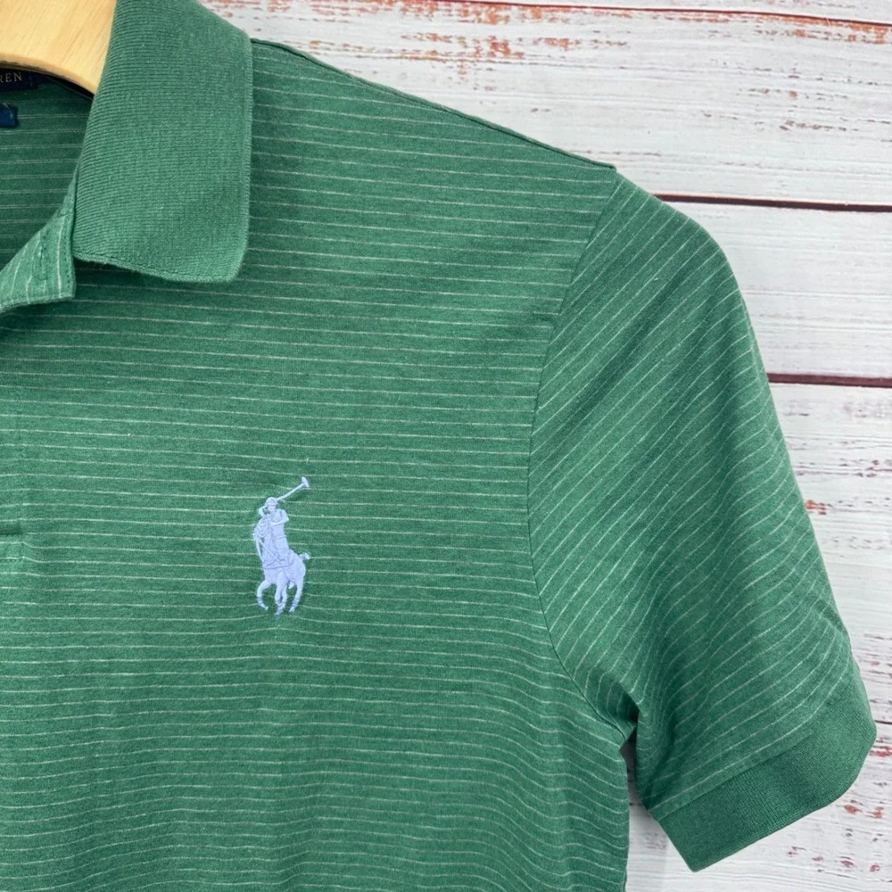 Polo Ralph‎ Lauren Polo Shirt Mens Large Pro Fit Green Striped Short Sleeve Pony